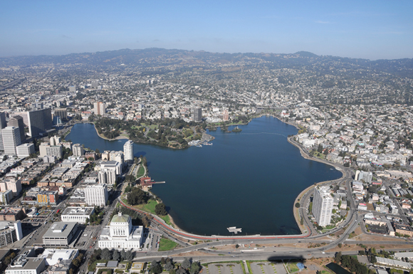 Aerial view of Lake Merritt, 2010. Photo by Bernard Zee. Aerial view of Lake Merritt, 2010. Photo by Bernard Zee.